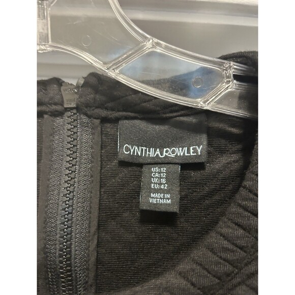 CYNTHIA ROWLEY BLACK QUILTED Knit Sheath DRESS WOMENS SIZE 12 City Modern Office - Picture 2 of 5